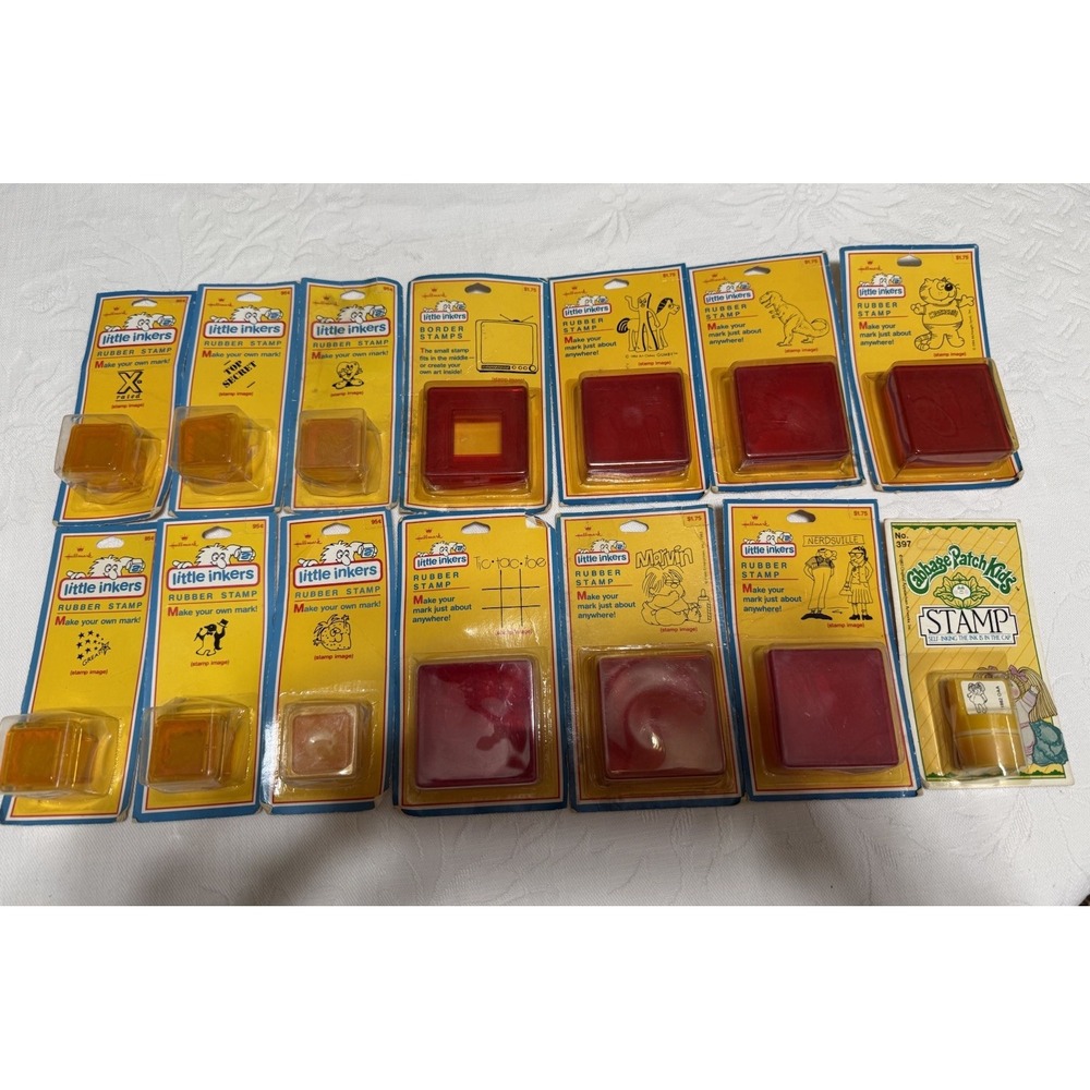Vintage Lot Of 14 Hallmark Rubber Stamp Little Inkers Gumby Marvin Heathcliff